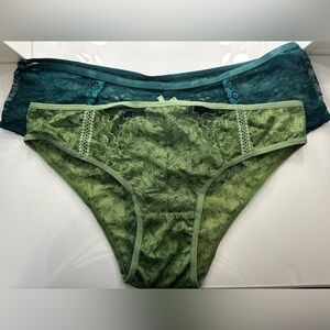 Knotty Knickers Women's Large 2 Pair Lace Panties Green New Lingerie